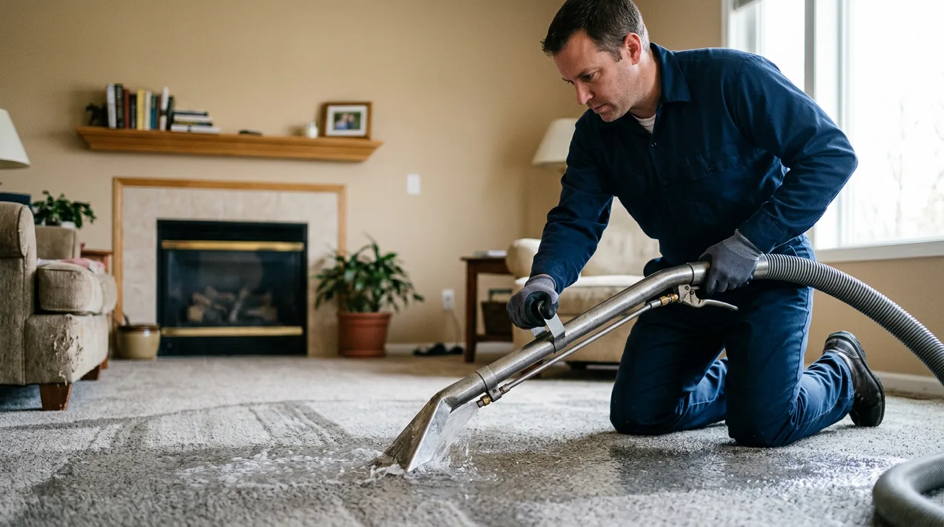 Water damage restoration technician working near Peabody, KS